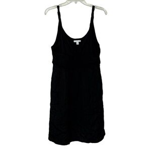 NEW YORK & COMPANY Black Dress Size L Faux Wrap Ruched Twisted Straps